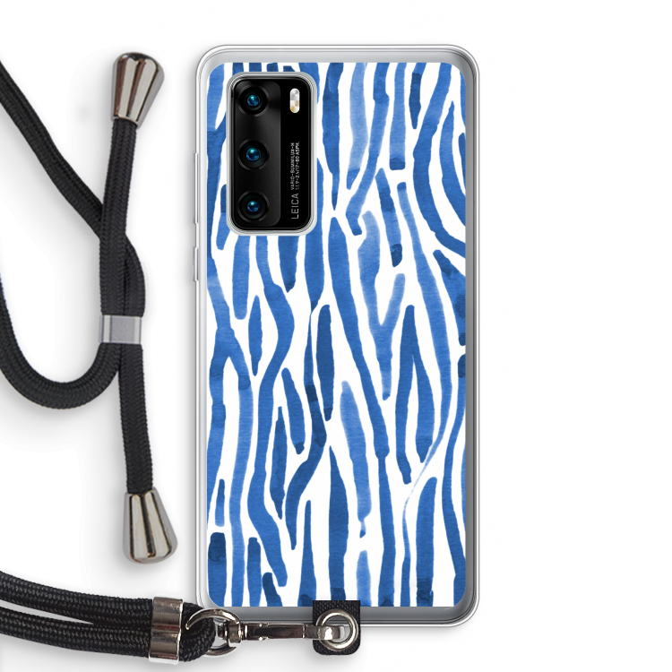 Blauwe nerven: Huawei P40 Transparant Hoesje met koord