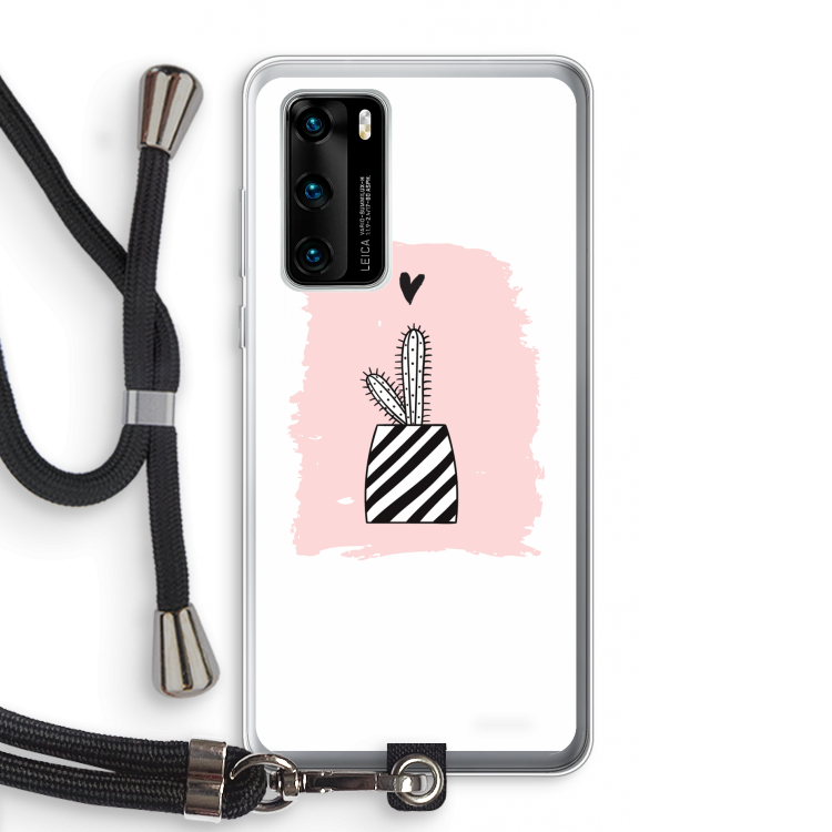 Zwart-wit cactus: Huawei P40 Transparant Hoesje met koord