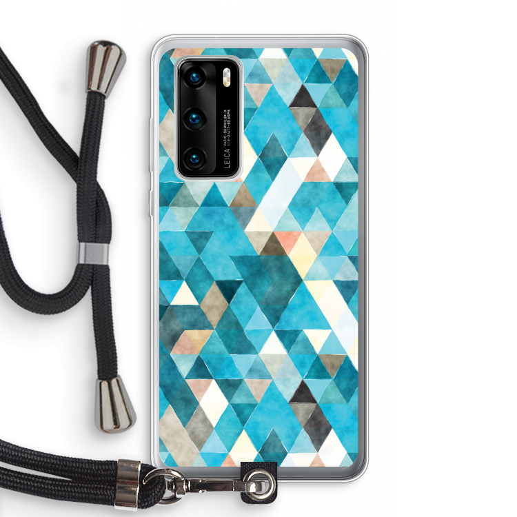 Gekleurde driehoekjes blauw: Huawei P40 Transparant Hoesje met koord