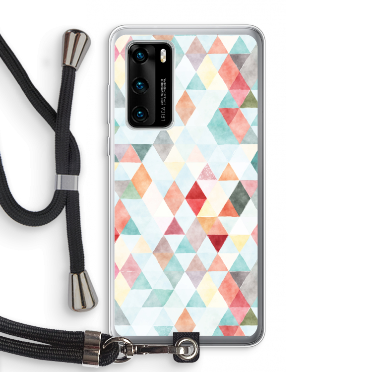 Gekleurde driehoekjes pastel: Huawei P40 Transparant Hoesje met koord
