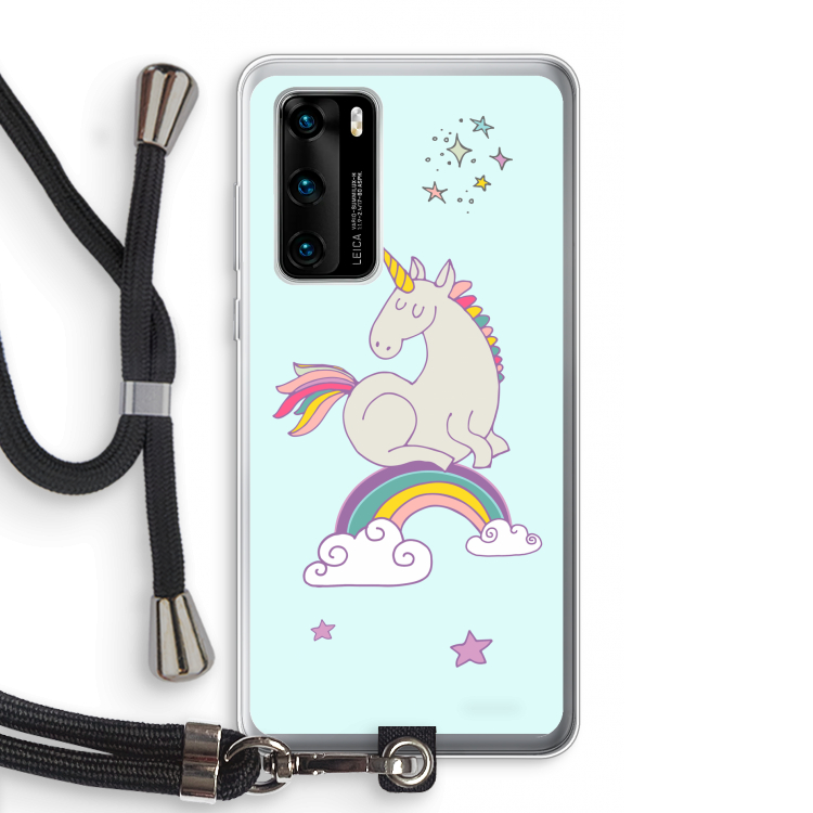 Regenboog eenhoorn: Huawei P40 Transparant Hoesje met koord