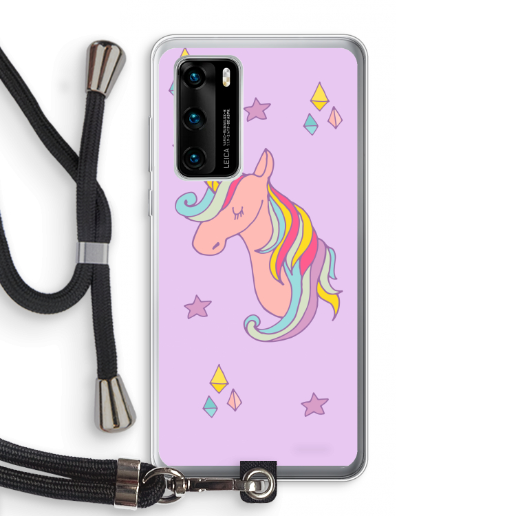 Roze eenhoorn: Huawei P40 Transparant Hoesje met koord