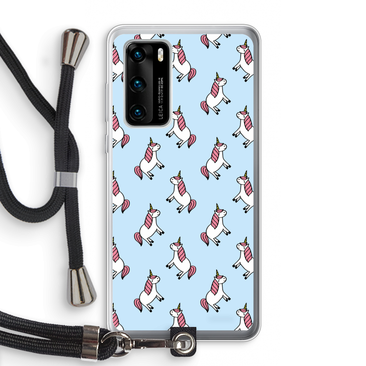 Eenhoorns overal: Huawei P40 Transparant Hoesje met koord
