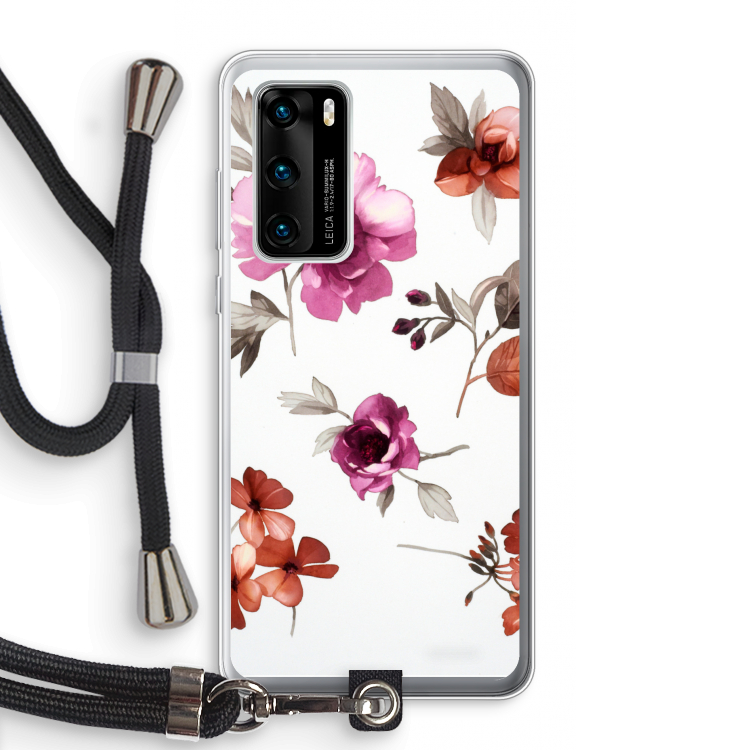 Geschilderde bloemen: Huawei P40 Transparant Hoesje met koord
