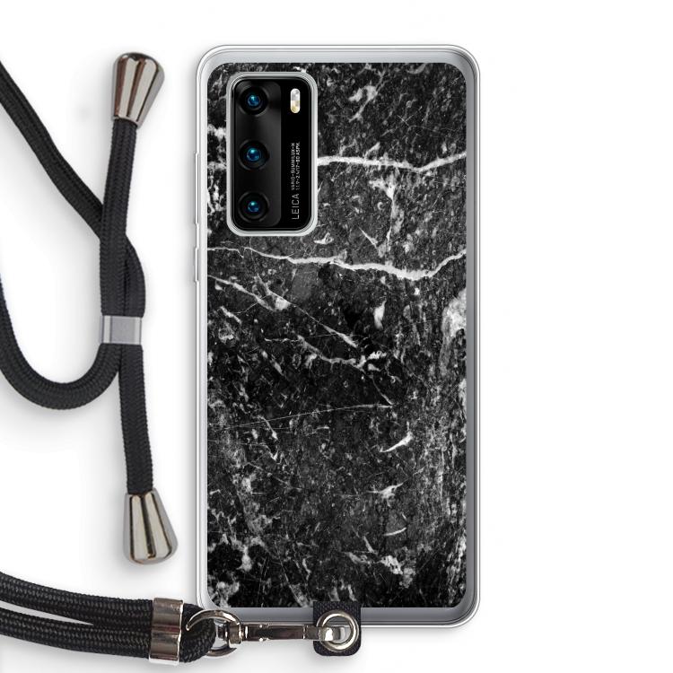 Zwart marmer: Huawei P40 Transparant Hoesje met koord