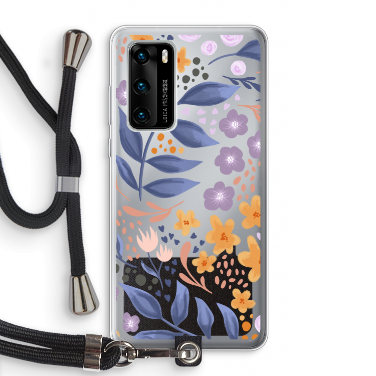 Flowers with blue leaves: Huawei P40 Transparant Hoesje met koord