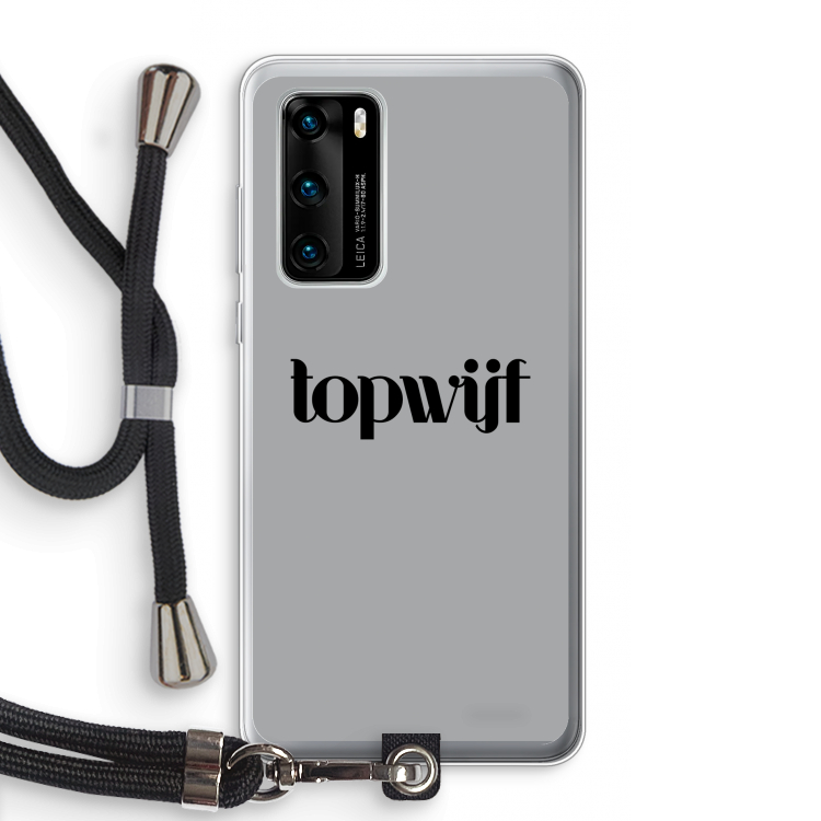 Topwijf Grijs Zwart: Huawei P40 Transparant Hoesje met koord