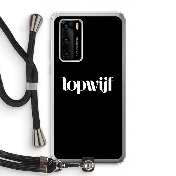 Topwijf Zwart: Huawei P40 Transparant Hoesje met koord