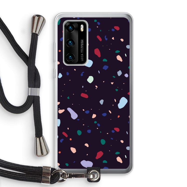 Dark Rounded Terrazzo: Huawei P40 Transparant Hoesje met koord