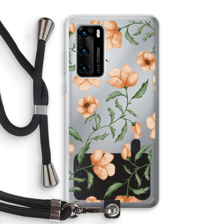 Peachy flowers: Huawei P40 Transparant Hoesje met koord