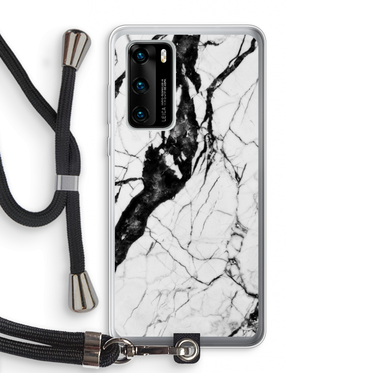 Witte marmer 2: Huawei P40 Transparant Hoesje met koord