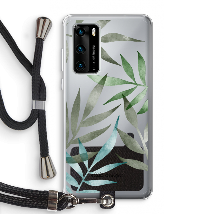 Tropical watercolor leaves: Huawei P40 Transparant Hoesje met koord