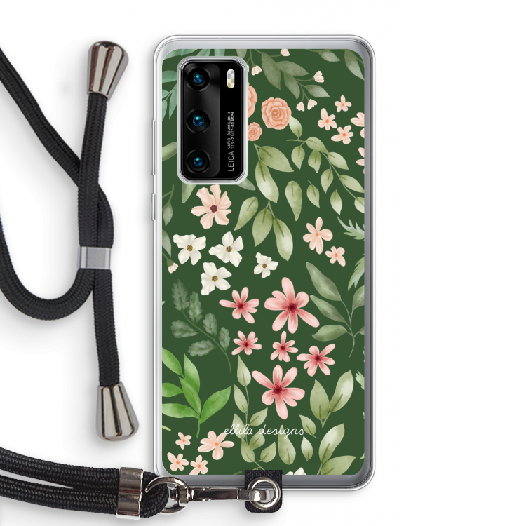 Botanical green sweet flower heaven: Huawei P40 Transparant Hoesje met koord