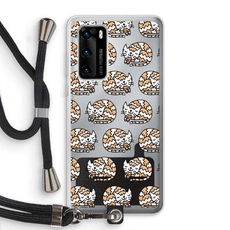 Slapende poes: Huawei P40 Transparant Hoesje met koord