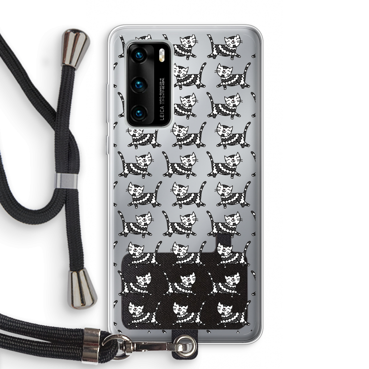 Zwarte poes: Huawei P40 Transparant Hoesje met koord