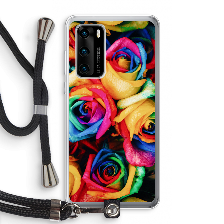 Neon bloemen: Huawei P40 Transparant Hoesje met koord