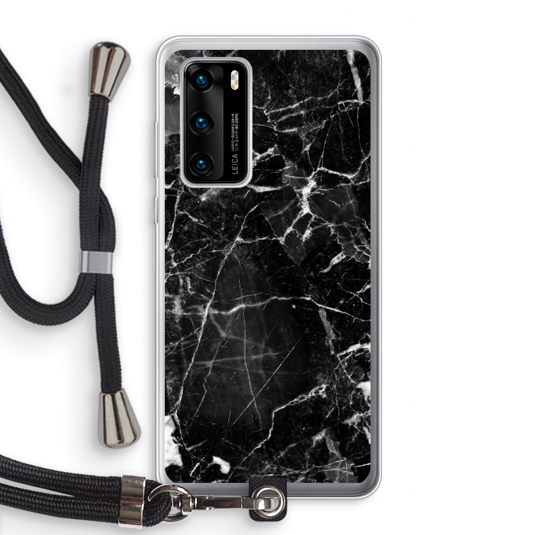 Zwart Marmer 2: Huawei P40 Transparant Hoesje met koord