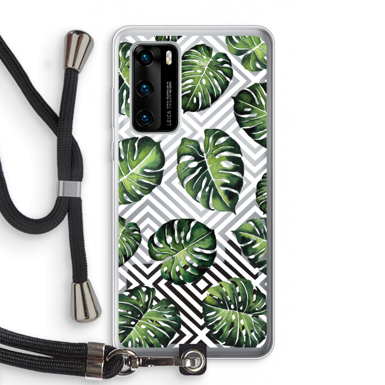 Geometrische jungle: Huawei P40 Transparant Hoesje met koord