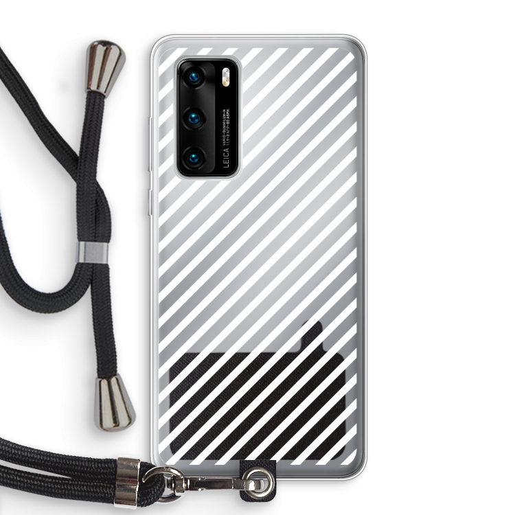 Strepen zwart-wit: Huawei P40 Transparant Hoesje met koord