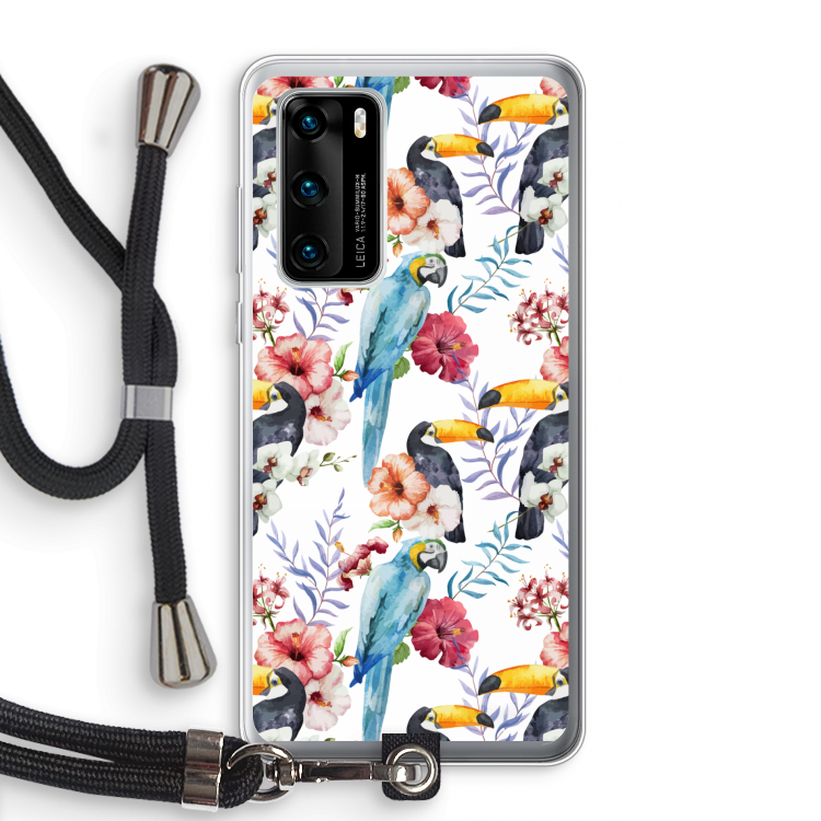 Bloemen tukan: Huawei P40 Transparant Hoesje met koord