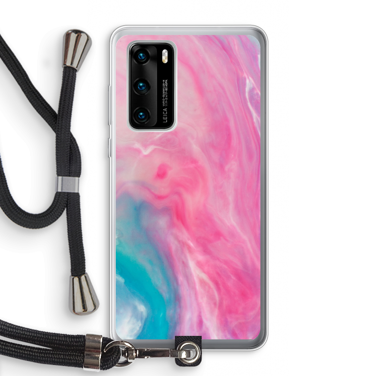 Roze explosie: Huawei P40 Transparant Hoesje met koord
