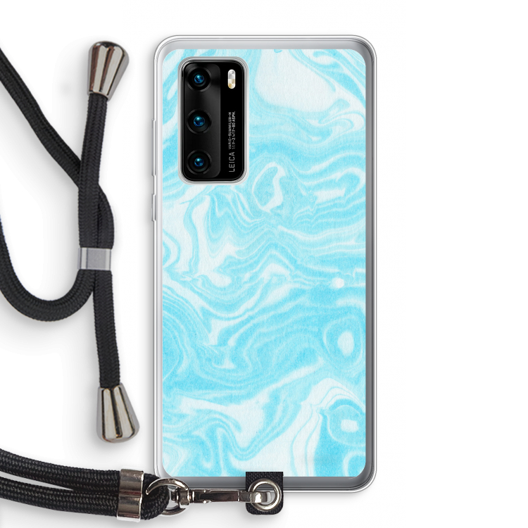 Waterverf blauw: Huawei P40 Transparant Hoesje met koord