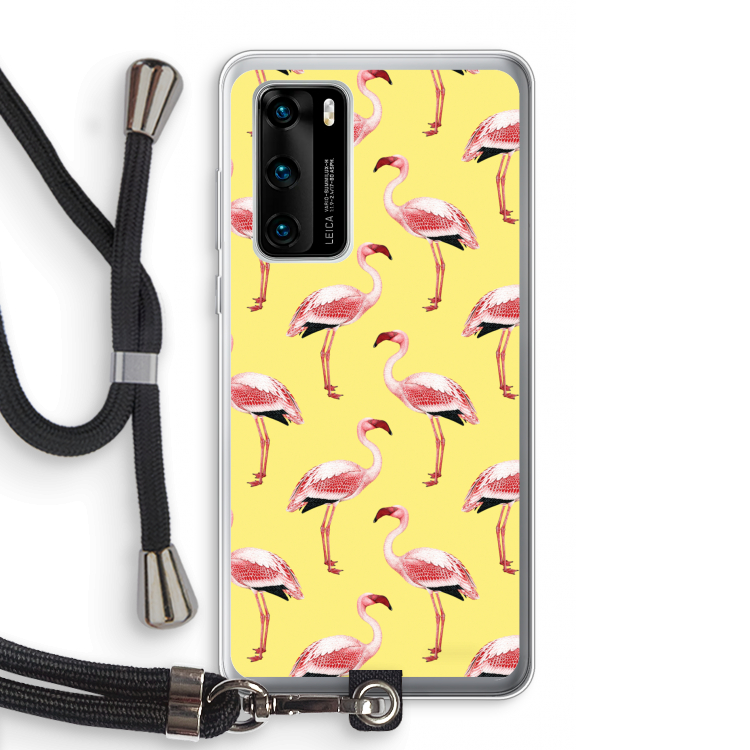 Flamingo's geel: Huawei P40 Transparant Hoesje met koord