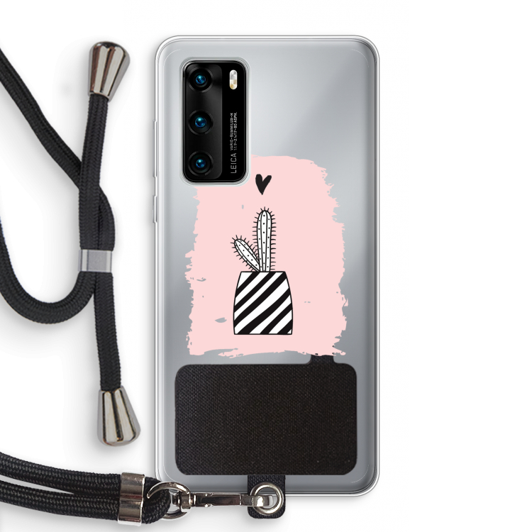 Zwart-wit cactus: Huawei P40 Transparant Hoesje met koord
