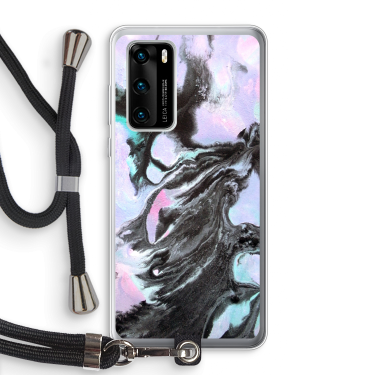 Pastel zwart: Huawei P40 Transparant Hoesje met koord