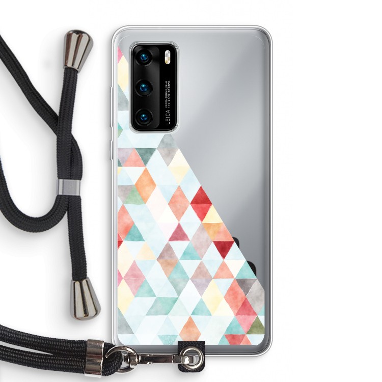 Gekleurde driehoekjes pastel: Huawei P40 Transparant Hoesje met koord