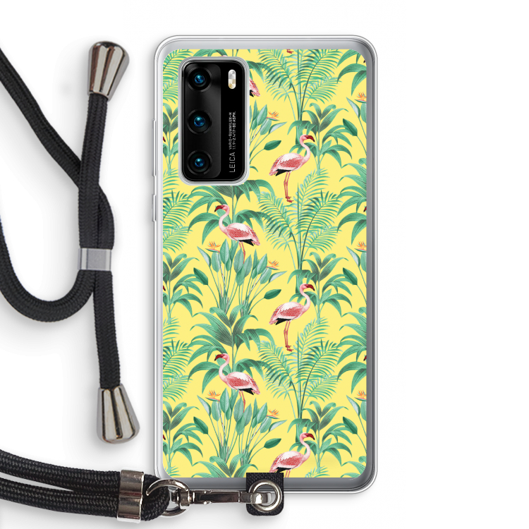Flamingo party: Huawei P40 Transparant Hoesje met koord