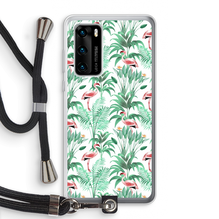 Flamingo bladeren: Huawei P40 Transparant Hoesje met koord