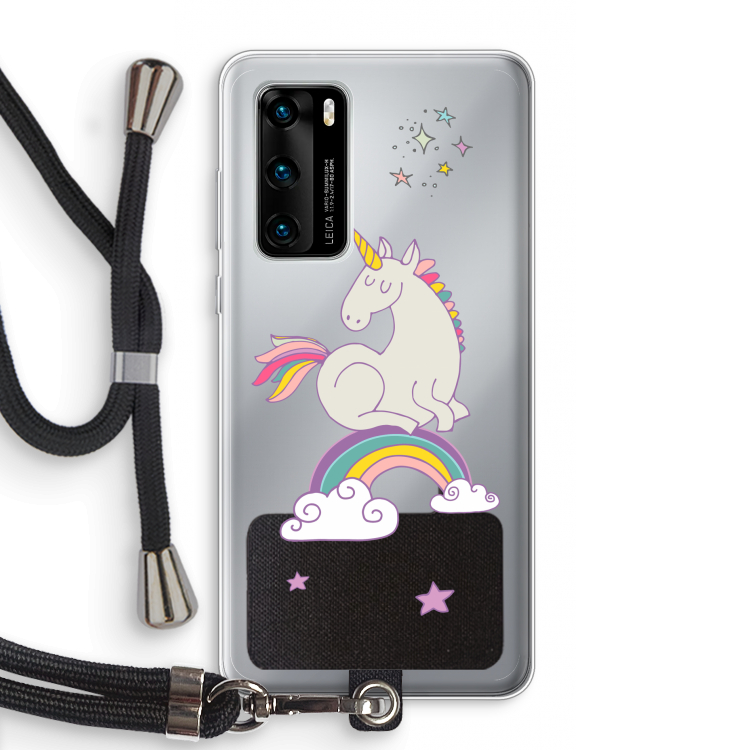 Regenboog eenhoorn: Huawei P40 Transparant Hoesje met koord