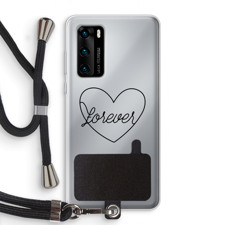 Forever heart black: Huawei P40 Transparant Hoesje met koord