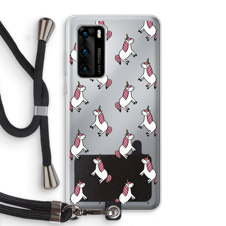 Eenhoorns overal: Huawei P40 Transparant Hoesje met koord