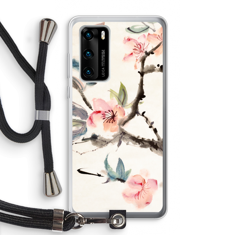 Japanse bloemen: Huawei P40 Transparant Hoesje met koord