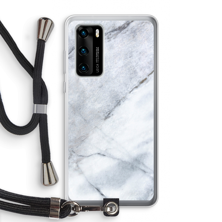 Witte marmer: Huawei P40 Transparant Hoesje met koord