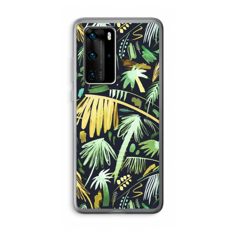 Tropical Palms Dark: Huawei P40 Pro Transparant Hoesje