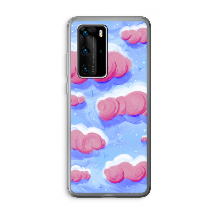Roze wolken met vogels: Huawei P40 Pro Transparant Hoesje