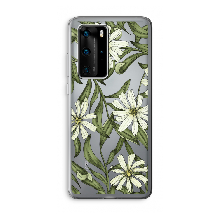 Wit bloemenpatroon: Huawei P40 Pro Transparant Hoesje