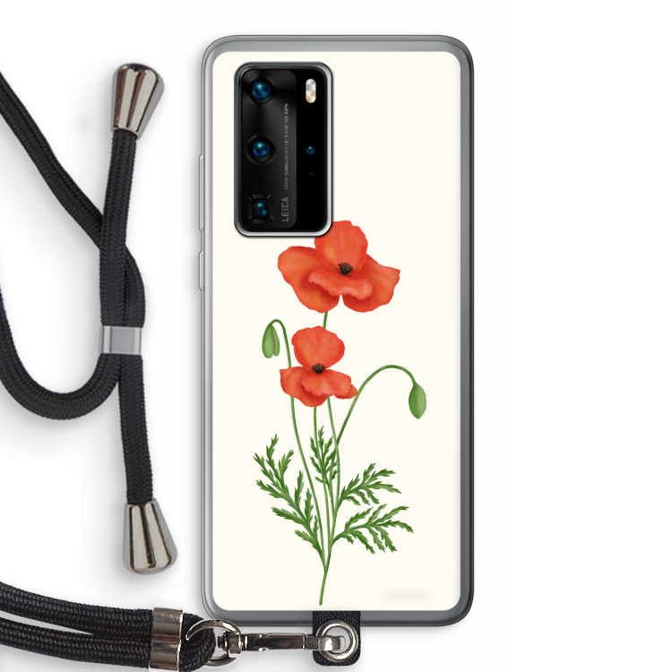 Red poppy: Huawei P40 Pro Transparant Hoesje met koord