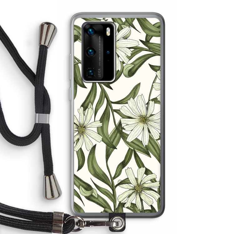 Wit bloemenpatroon: Huawei P40 Pro Transparant Hoesje met koord