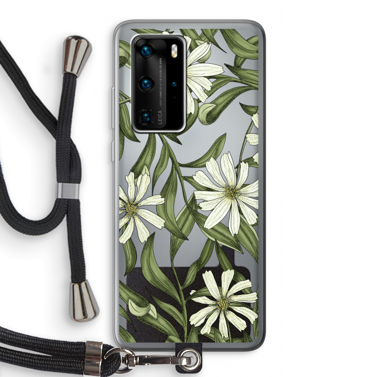 Wit bloemenpatroon: Huawei P40 Pro Transparant Hoesje met koord