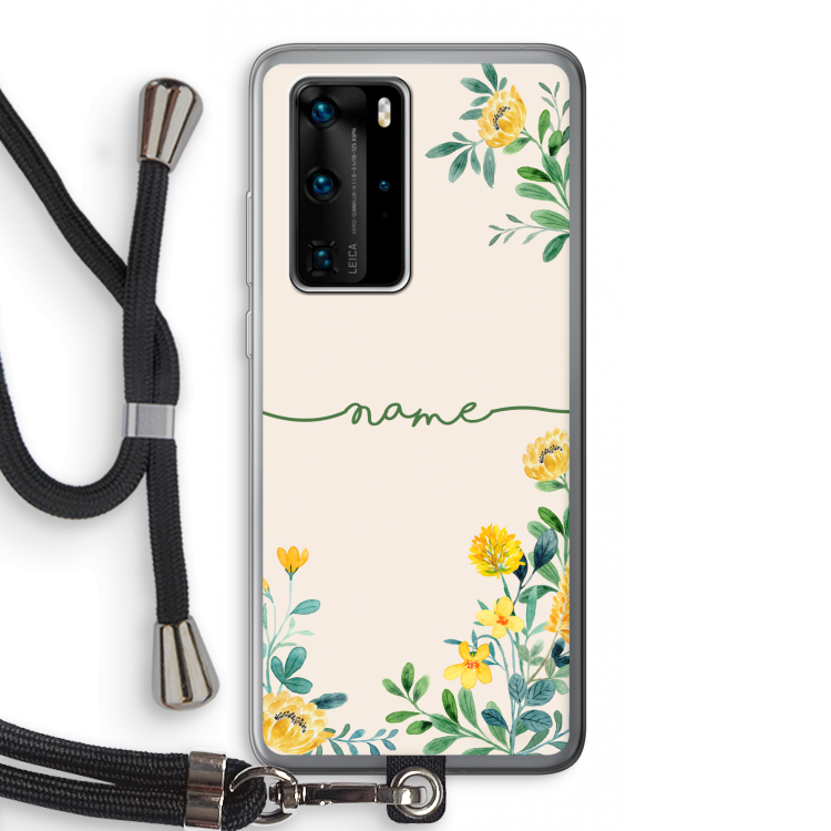 Gele bloemen: Huawei P40 Pro Transparant Hoesje met koord