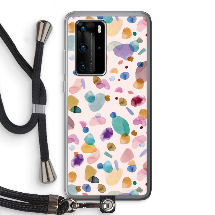 Terrazzo Memphis Pink: Huawei P40 Pro Transparant Hoesje met koord