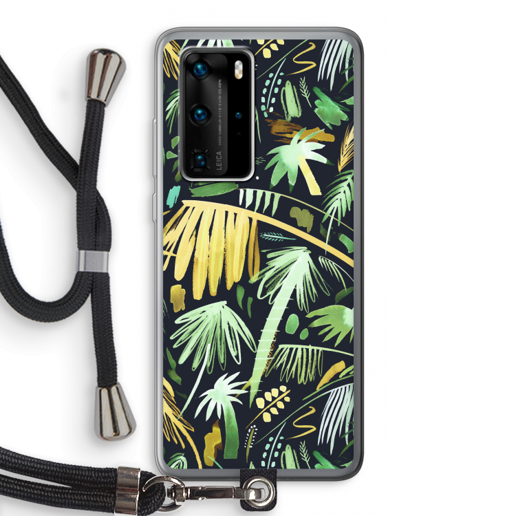 Tropical Palms Dark: Huawei P40 Pro Transparant Hoesje met koord