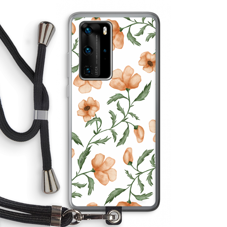 Peachy flowers: Huawei P40 Pro Transparant Hoesje met koord