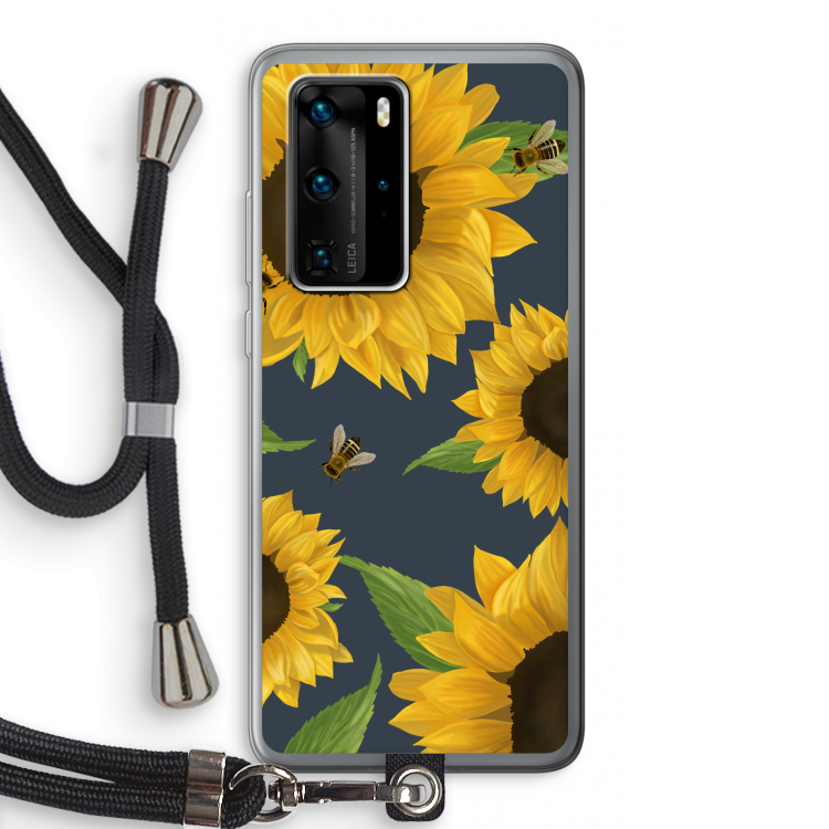 Sunflower and bees: Huawei P40 Pro Transparant Hoesje met koord