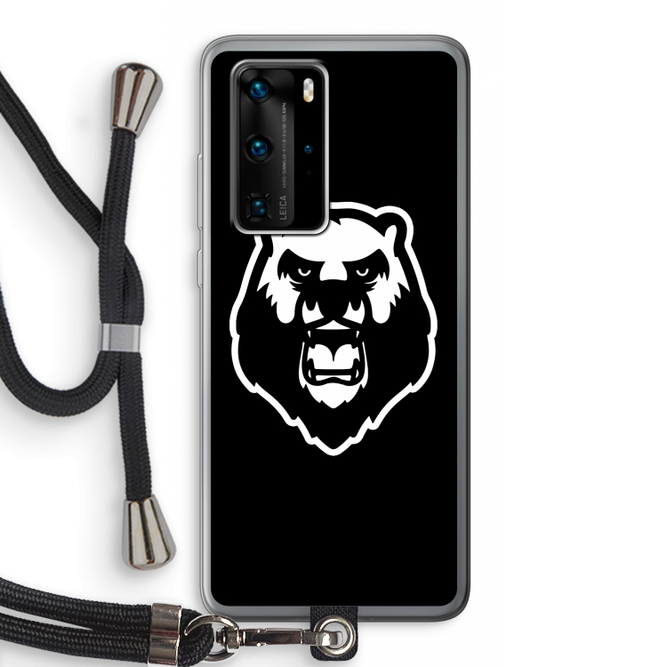 Angry Bear (black): Huawei P40 Pro Transparant Hoesje met koord