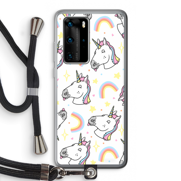 Rainbow Unicorn: Huawei P40 Pro Transparant Hoesje met koord